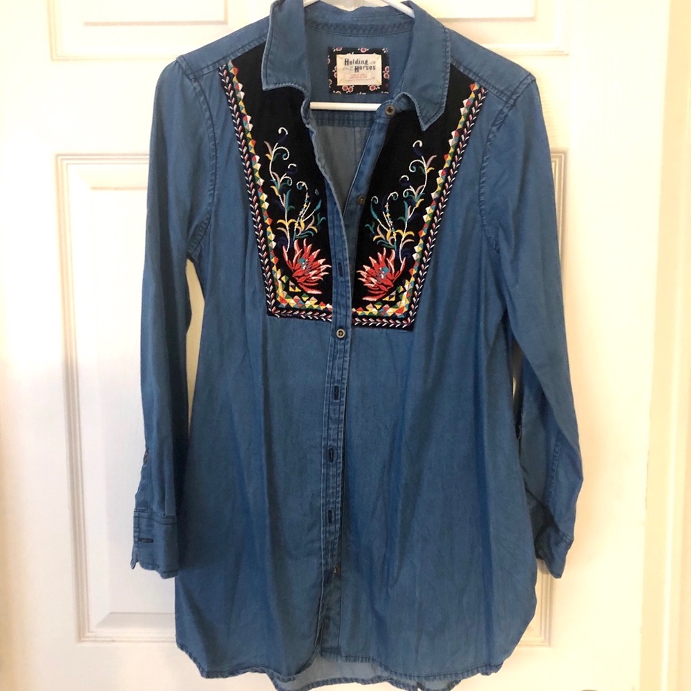 Holding Horses Anthropologie Denim Shirt Tunic 8 M
